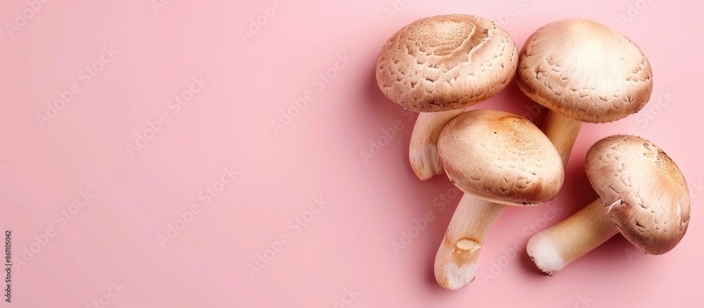 Poster mushrooms isolated on a pastel background. food isolated. copy space image. place for adding text an