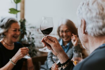 Friends drinking wine at restaurant