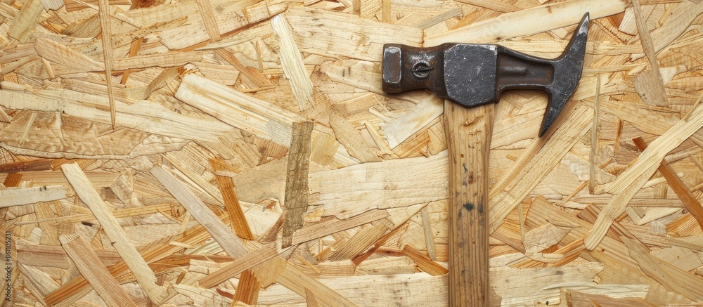 Poster hammer pastel background isolated wood construction. copy space image. place for adding text and des