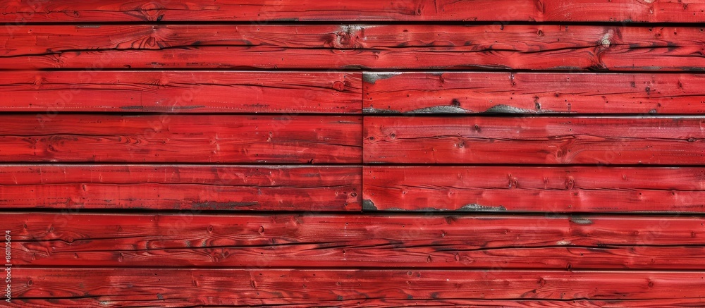 Poster red color wooden house wall. textures and patterns of natural wood. background for interiors. copy s