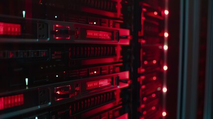 Obraz premium photo illustration of server rack in a data center , security, networking, hacking. 16:9
