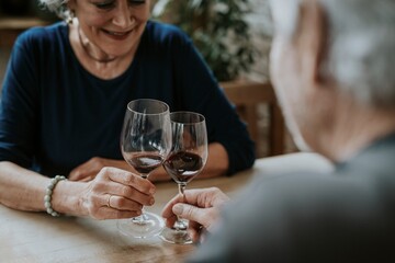 Date with red wine at restaurant
