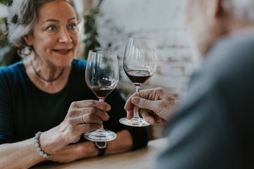 Senior couple on a date at a bar
