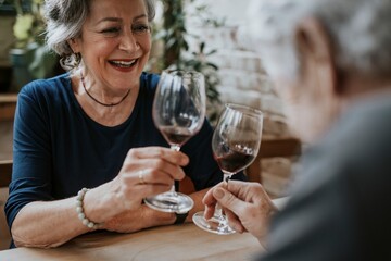 Senior friends cheers with wine glasses