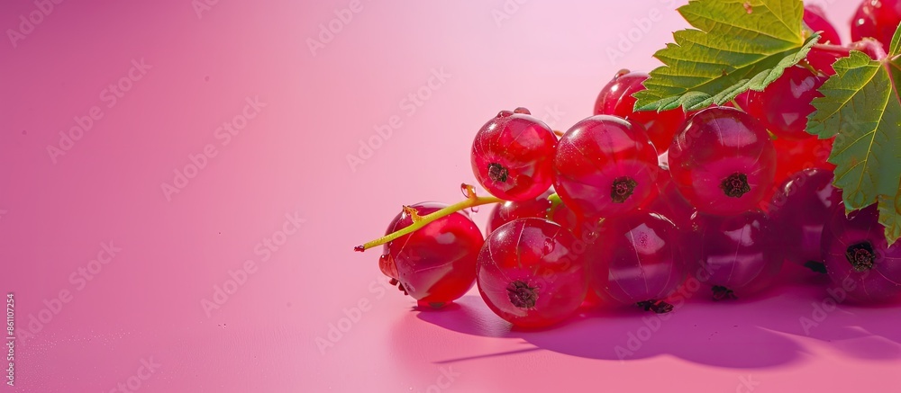 Poster fresh ripe currant photographed closeup isolated on a pastel background. copy space image. place for