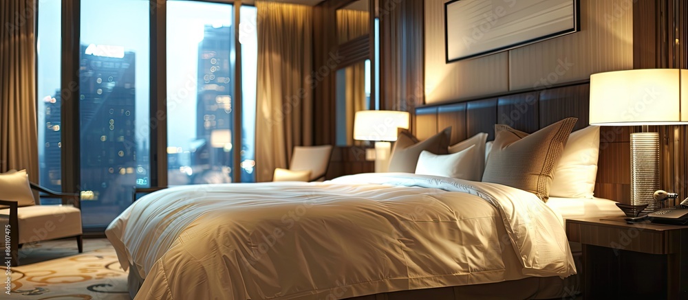 Poster bedroom in hotel. copy space image. place for adding text and design