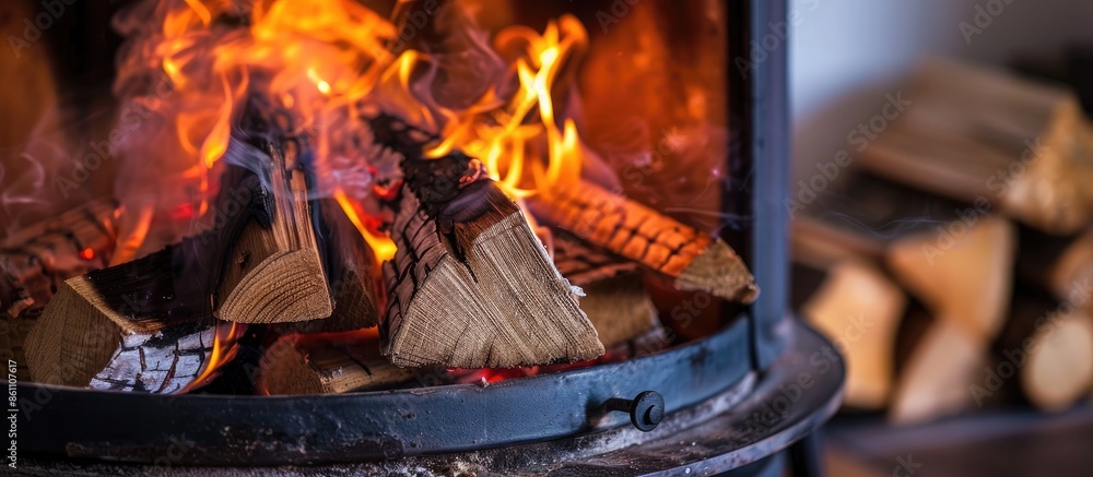 Aufkleber firewood burning in a stove. copy space image. place for adding text and design