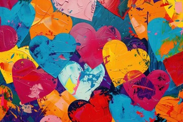 Abstract Painting of Hearts in Vibrant Colors