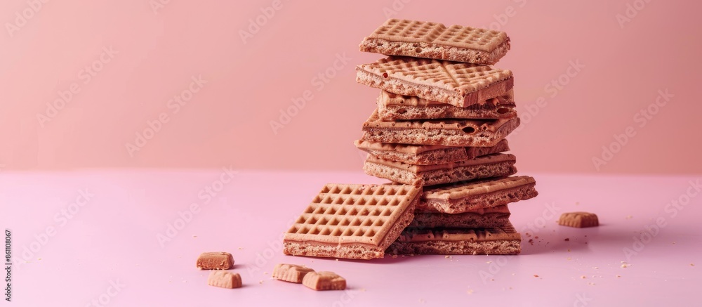 Canvas Prints Wafers with chocolate on a pastel background  . Copy space image. Place for adding text and design