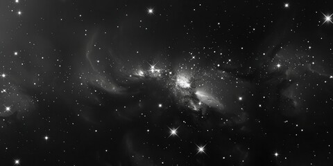 Fototapeta premium Sparkling Stars on a Mysterious Black Background. Cosmic Night Sky concept