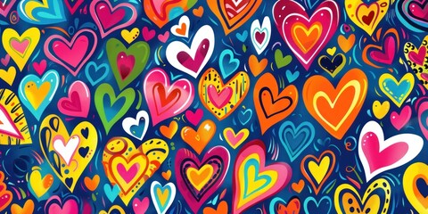 Naklejka premium Colorful Hearts Pattern