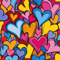 Colorful Hand-Drawn Hearts Seamless Pattern