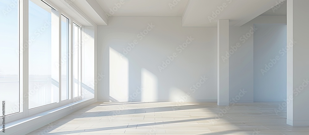 Poster empty white room in a new apartment building. copy space image. place for adding text and design