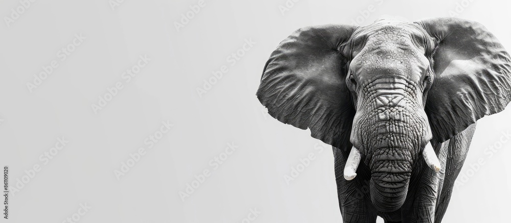 Poster elephant head- black and white elephant. copy space image. place for adding text or design