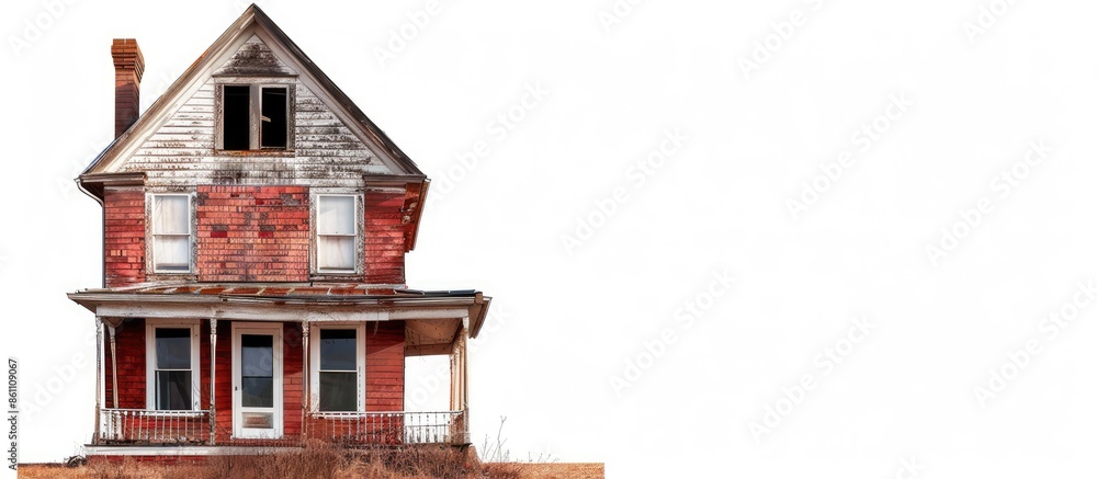 Poster old historical house isolated on white background. copy space image. place for adding text and desig