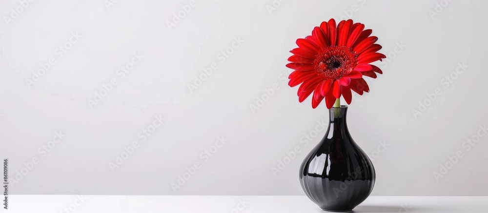 Poster gerbera flower on the vase, isolated white background. copy space image. place for adding text and d