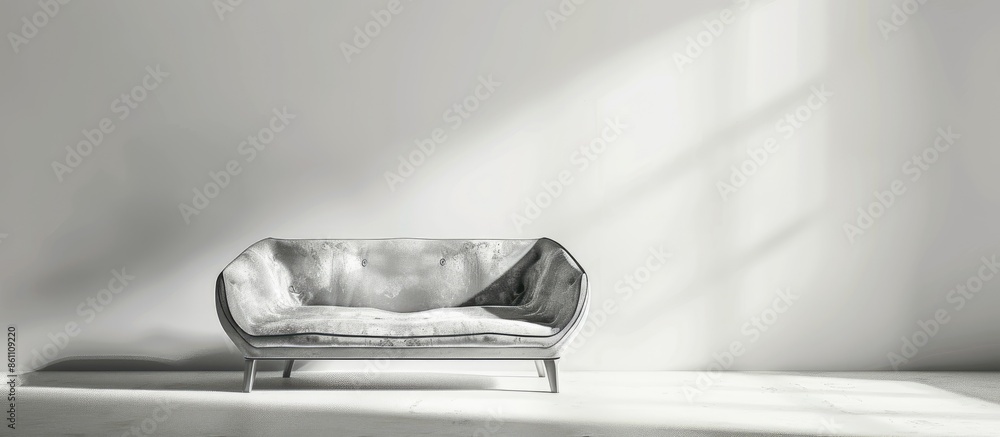 Poster bright sofa seat in grey bright setting. copy space image. place for adding text and design
