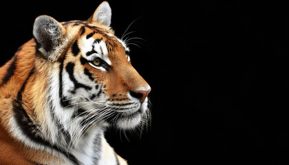 Fototapeta premium Tiger with a black background, copy space on a side