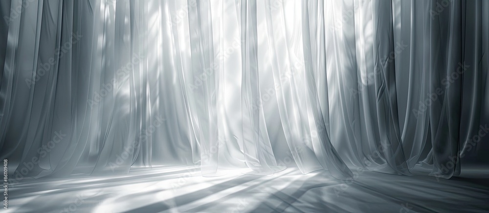 Poster an abstract image of the light that passes through the curtains in the grey tone. copy space image. 