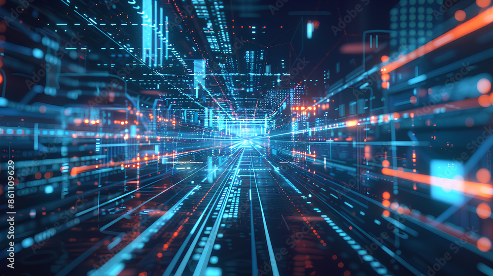 Poster a digital transformation roadmap with key milestones and objectives, highlighting the process of int