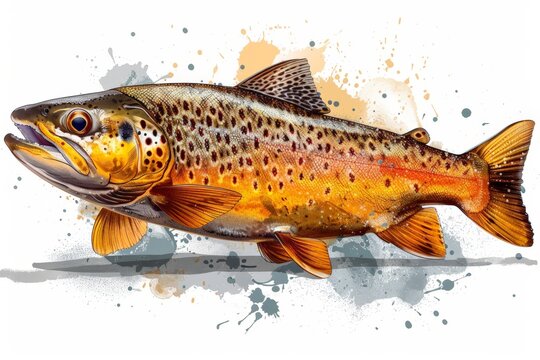 recommend clip art: Detailed Brown Trout Illustration with Splash Effect