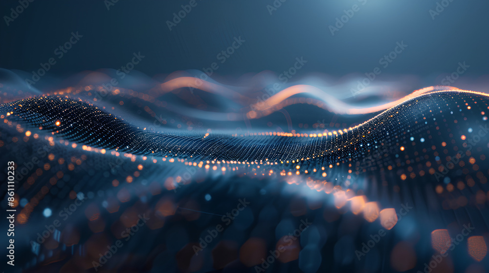 Poster abstract connected dots and lines on blue background. communication and technology network concept w