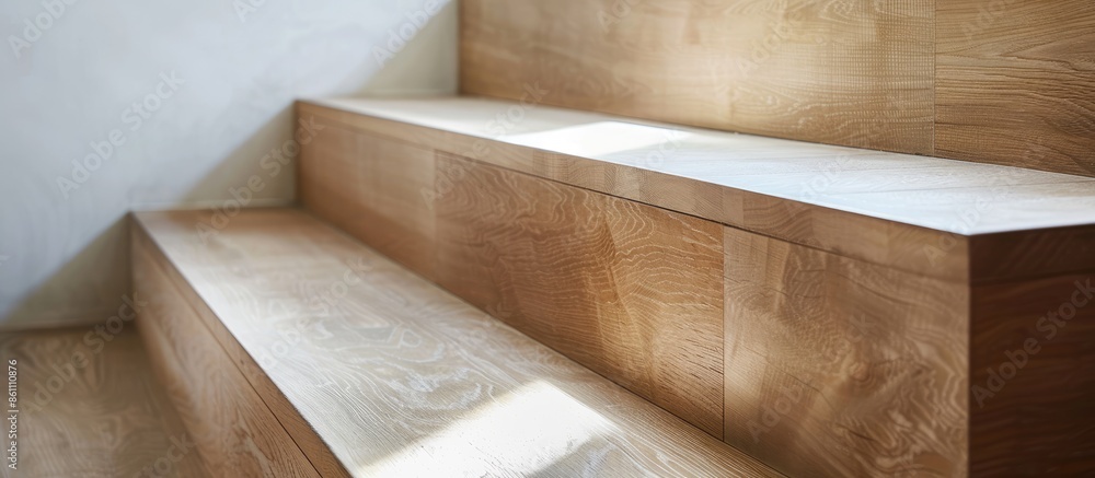 Poster detail of a modern timber staircase in a family home. copy space image. place for adding text and de
