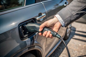 Closeup hand charging car