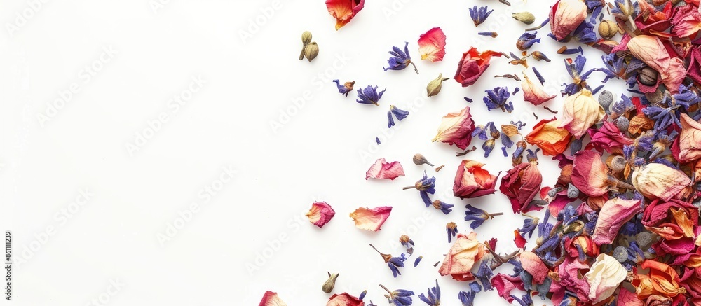 Poster potpourri on white background. copy space image. place for adding text and design