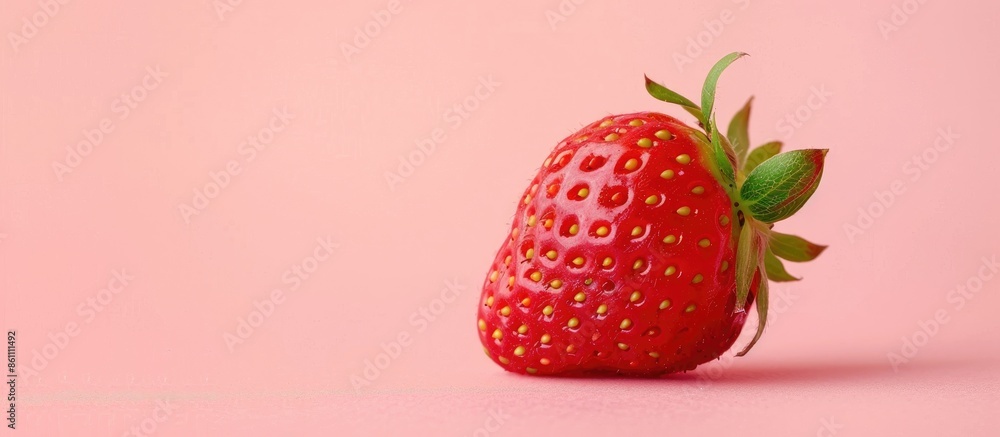 Poster a ripe strawberry isolated on pastel background strawberry. copy space image. place for adding text 