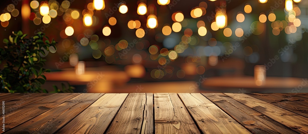 Poster table top and blur restaurant of background. copy space image. place for adding text and design