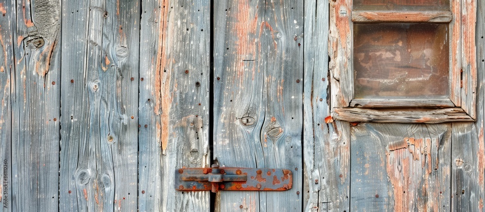 Poster a close-up of an old wooden window . copy space image. place for adding text and design