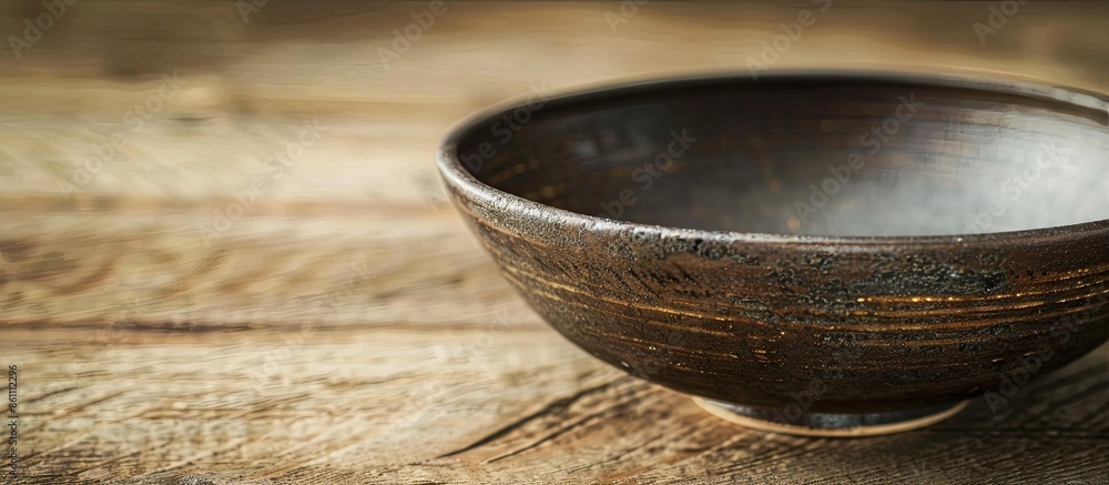 Poster close up ceramic with wood texture background. copy space image. place for adding text and design