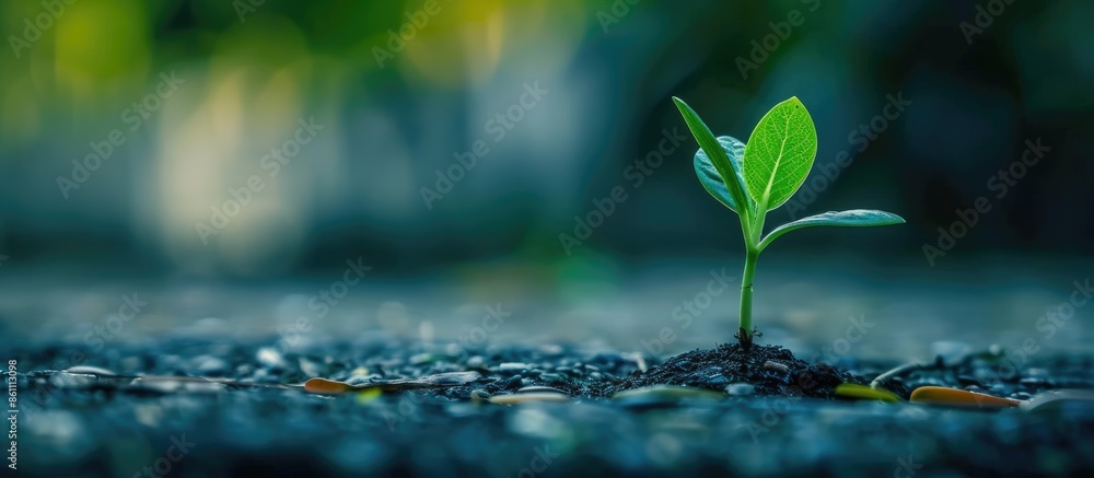 Poster new life concept with seedling growing sprout (tree).business development symbolic. copy space image