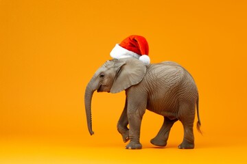 Baby elephant in santa hat celebrating Christmas