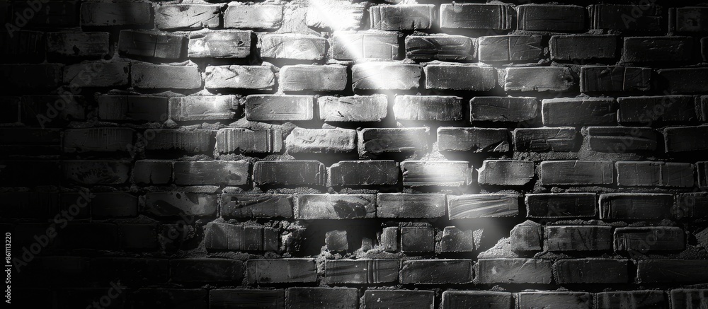 Poster grunge background, black and white brick wall texture and beam of spot light highlight. copy space i