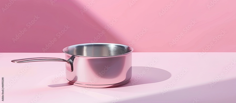 Aufkleber saucepan isolated on pastel background pot aluminum. copy space image. place for adding text and des