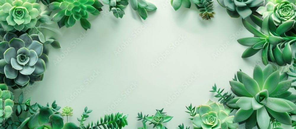 Poster various succulent flowers green cacti. copy space image. place for adding text and design