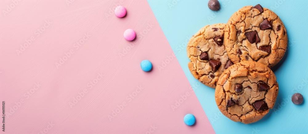 Poster delicious cookie on pastel background food isolated. copy space image. place for adding text and des