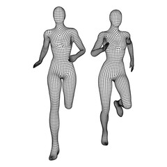 Running woman. Sprinter silhouette. Wireframe low poly mesh vector illustration