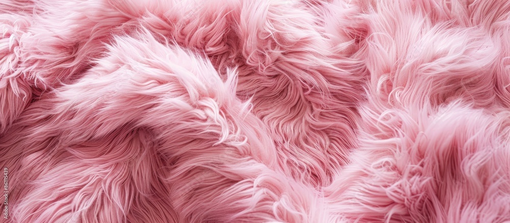 Poster close up of a pink dyed sheepskin rug as a background. copy space image. place for adding text and d