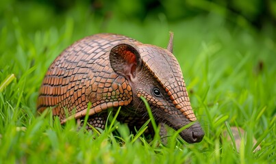 Obraz premium Armadillo in the grass, Generative AI
