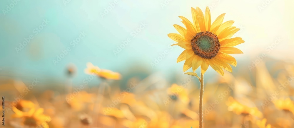 Sticker Yellow sunflower pastel background  Flower  Texture. Copy space image. Place for adding text and design