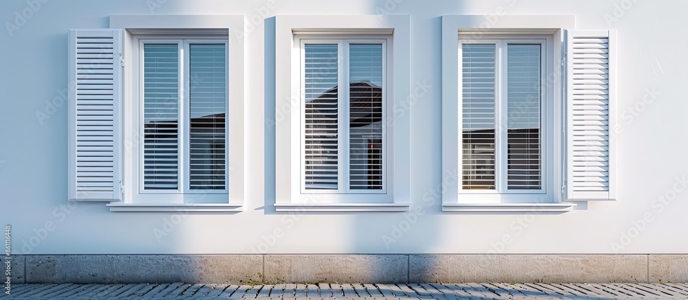 Poster automatic white shutters in the garage, private house. copy space image. place for adding text and d