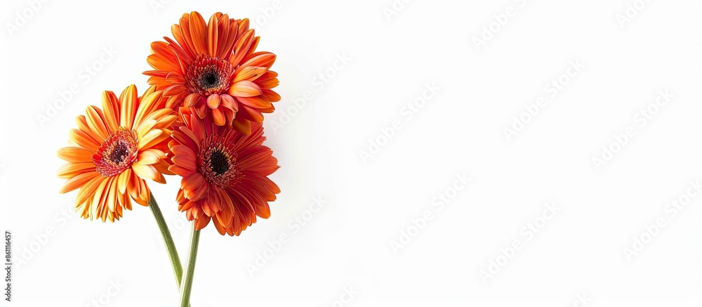 Poster gerbera flower on the vase, isolated white background. copy space image. place for adding text and d