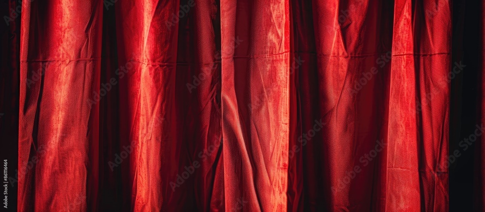 Poster closeup view of the red curtain for background. copy space image. place for adding text or design