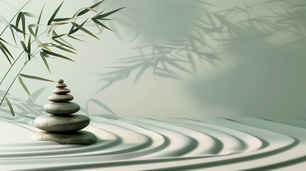 Zen composition mockup. Mindfulness Eastern style modern decoration. Buddhism meditation background. Spa copy space template banner Background wallpaper poster social media post. Generative Ai content