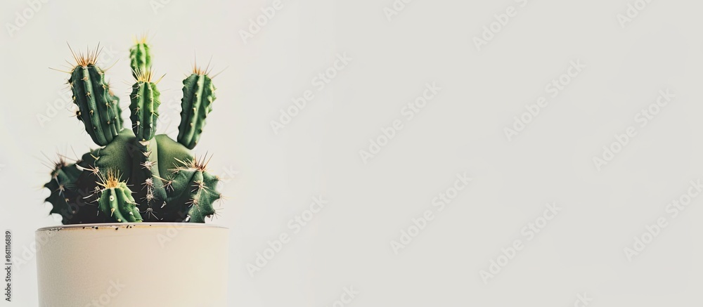 Poster cactus in a pot with a white background. copy space image. place for adding text and design