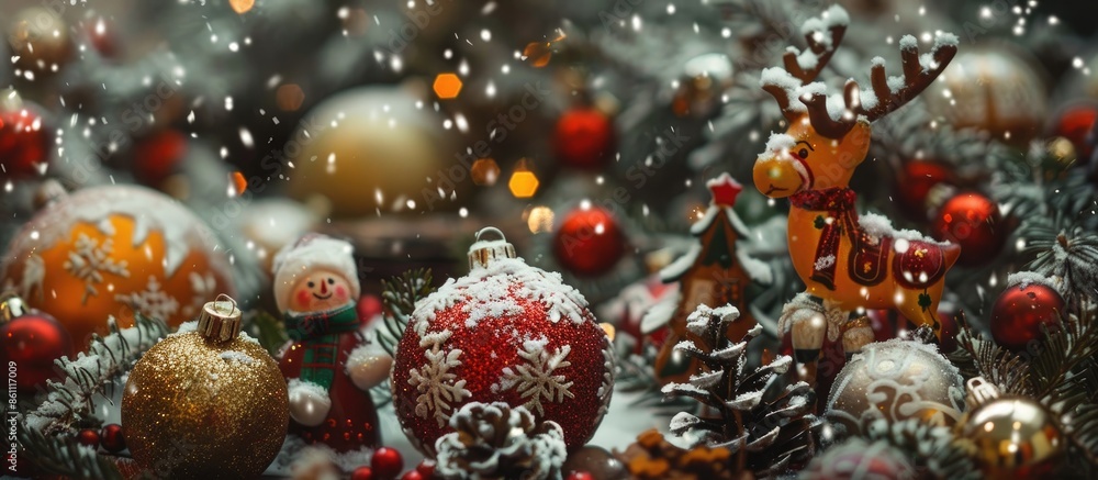 Aufkleber christmas decoration and toys. copy space image. place for adding text and design