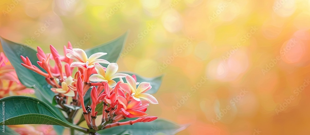 Poster the buds of ixora coccinea flower pastel background. copy space image. place for adding text and des